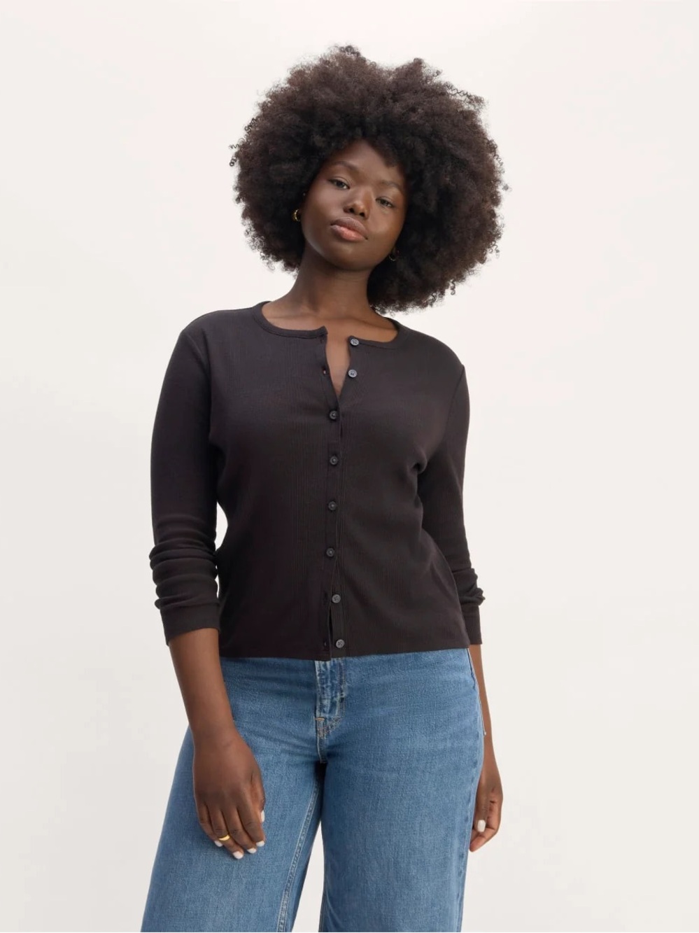 Everlane Black Ribbed Button-Down Cardigan LIKE NEW, NEVER WORN